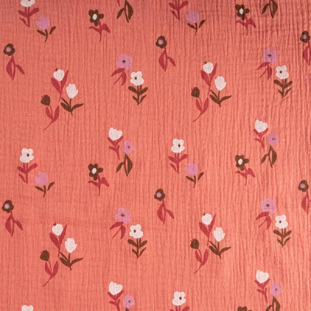 Schöner Leben Musselin Stoff Double Gauze Pixflo Blumen koralle rot weiß 1,30m Breite Speichern exportieren