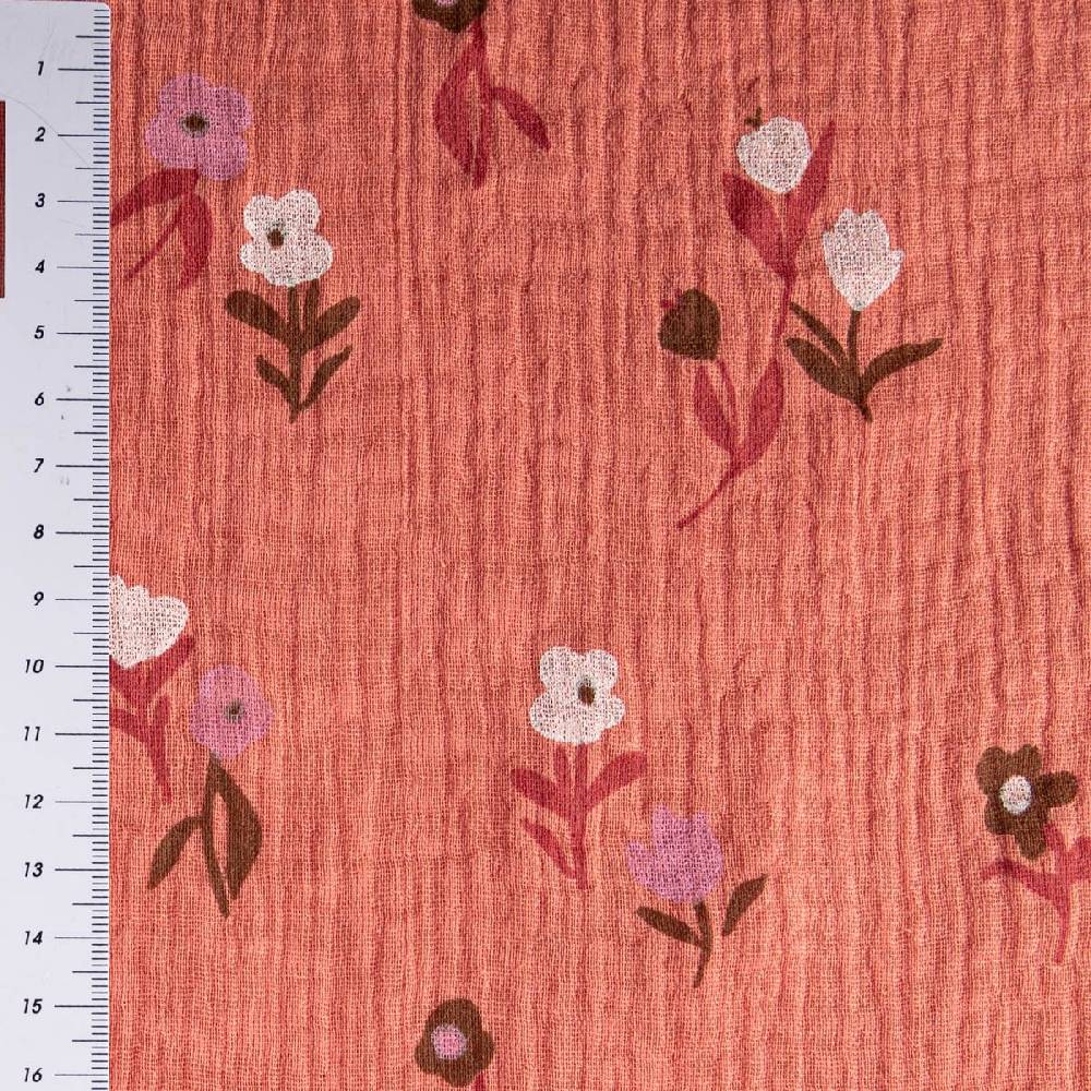 Schöner Leben Musselin Stoff Double Gauze Pixflo Blumen koralle rot weiß 1,30m Breite Speichern exportieren