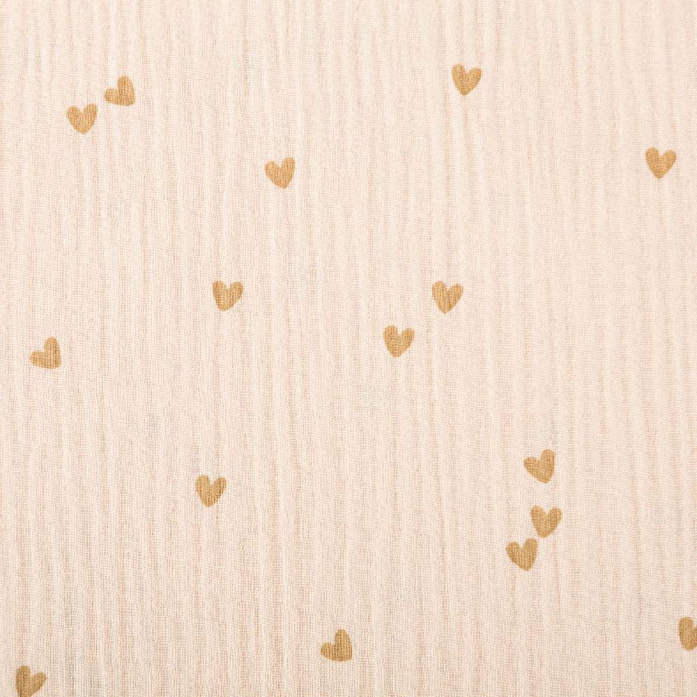 Schöner Leben Musselin Stoff SMALL HEARTS Herzchen beige braun 1,35m Breite
