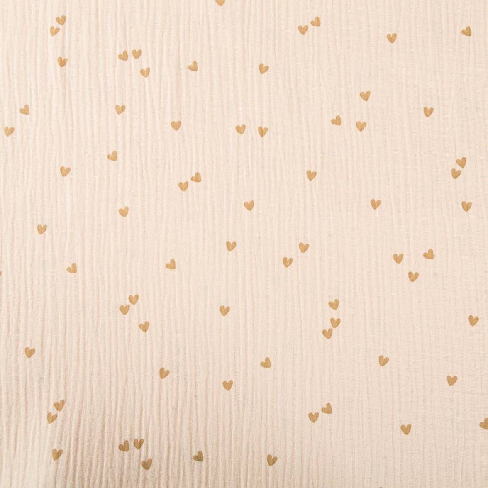 Schöner Leben Musselin Stoff SMALL HEARTS Herzchen beige braun 1,35m Breite Black Friday Preise