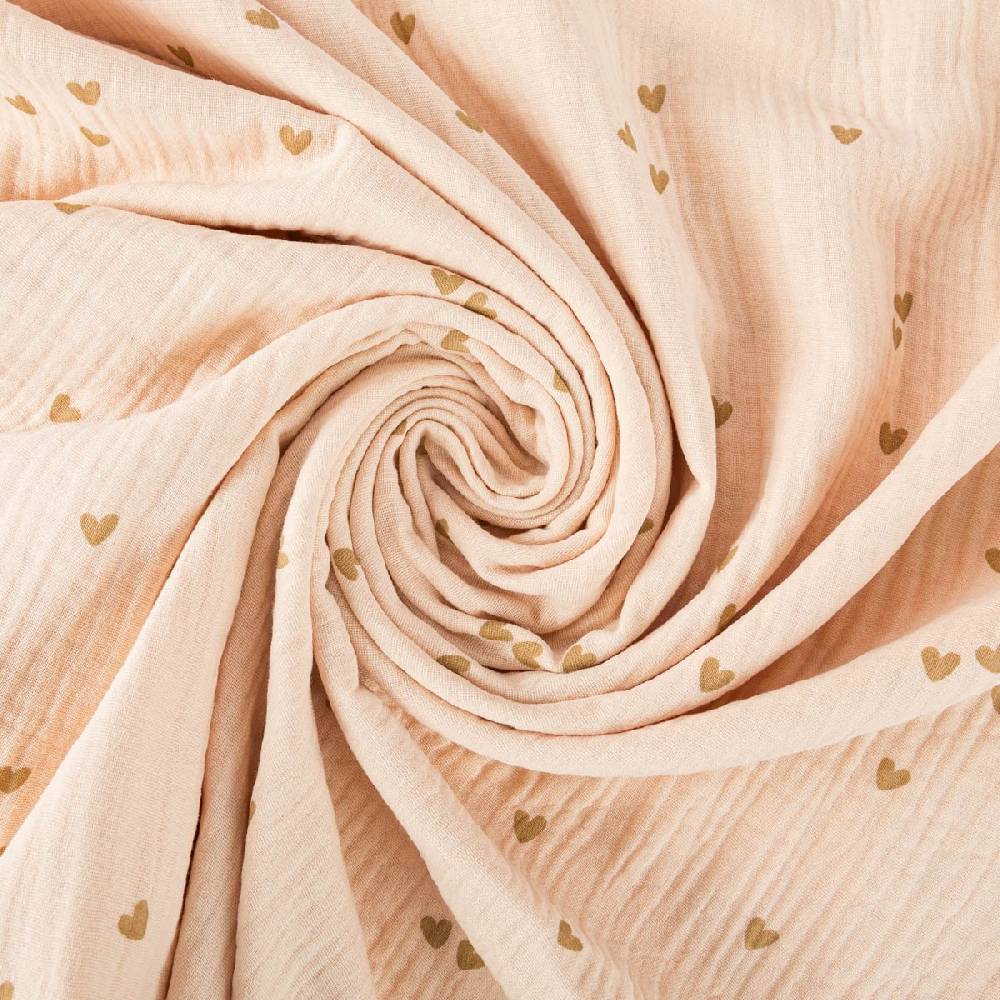 Schöner Leben Musselin Stoff SMALL HEARTS Herzchen beige braun 1,35m Breite Black Friday Preise
