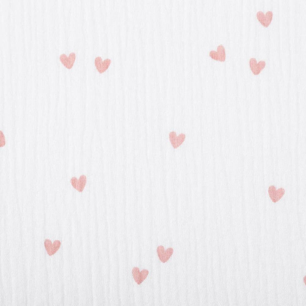 Schöner Leben Musselin Stoff SMALL HEARTS Herzchen weiß altrosa 1,35m Breite