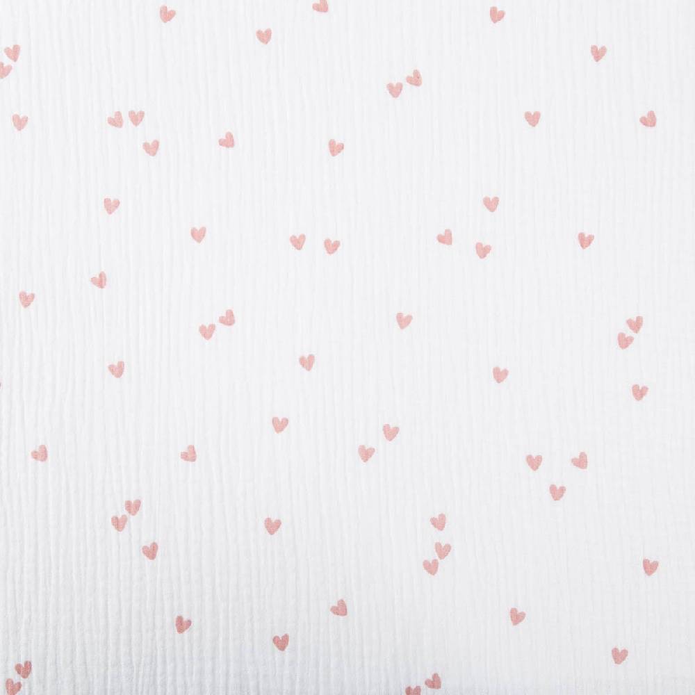 Schöner Leben Musselin Stoff SMALL HEARTS Herzchen weiß altrosa 1,35m Breite Im Verkauf