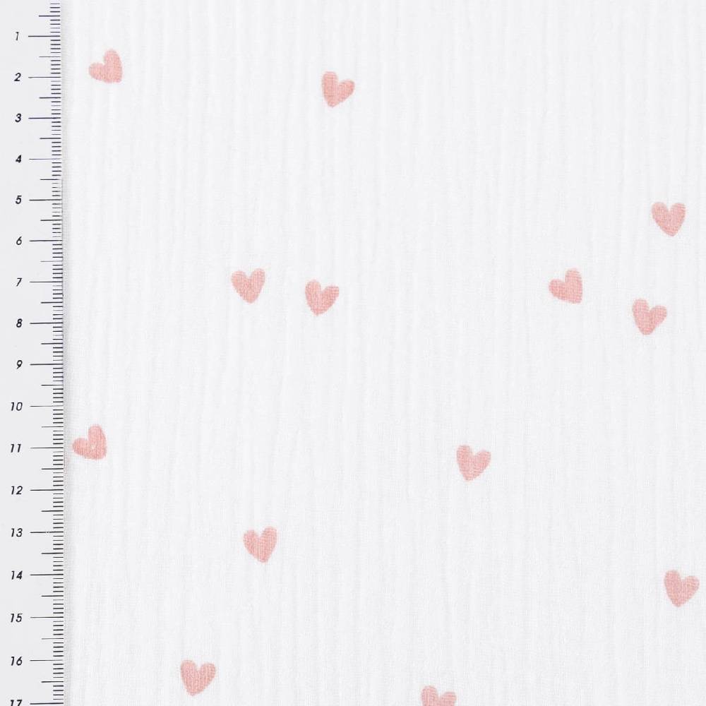Schöner Leben Musselin Stoff SMALL HEARTS Herzchen weiß altrosa 1,35m Breite Im Verkauf