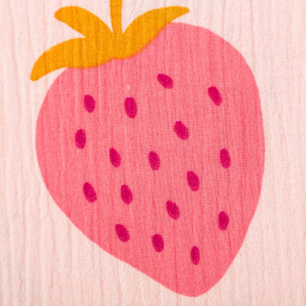 Schöner Leben Musselin Stoff STRAWBERRIES Erdbeeren groß hell rosa pink 1,35m Breite zollfrei