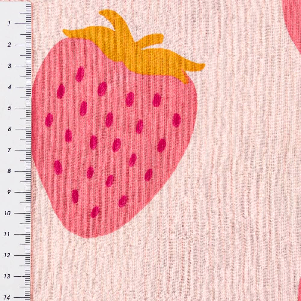 Schöner Leben Musselin Stoff STRAWBERRIES Erdbeeren groß hell rosa pink 1,35m Breite zollfrei