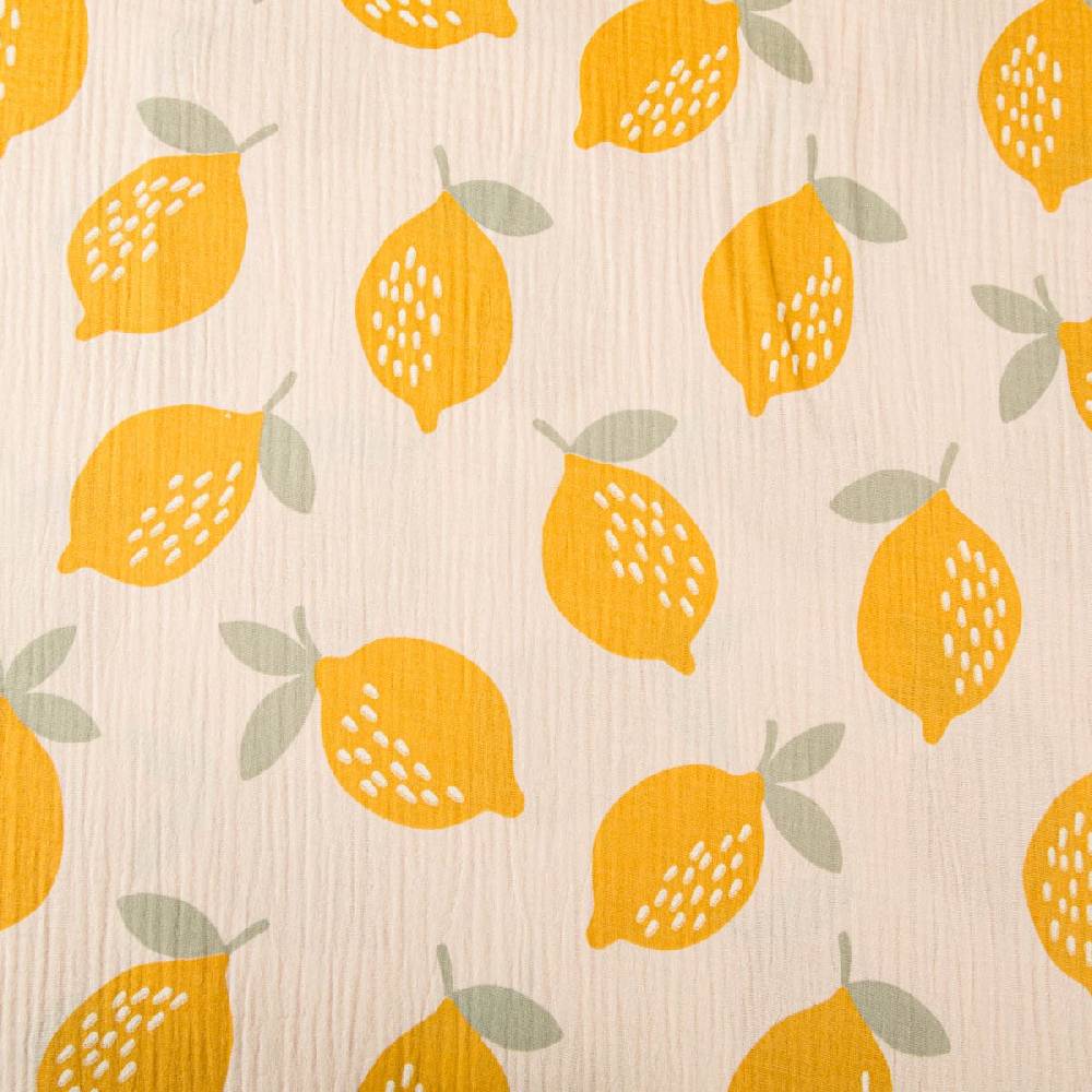 Schöner Leben Musselin Stoff LEMONS Zitronen groß beige gelb 1,35m Breite 50% Rabatt für begrenzte Zeit