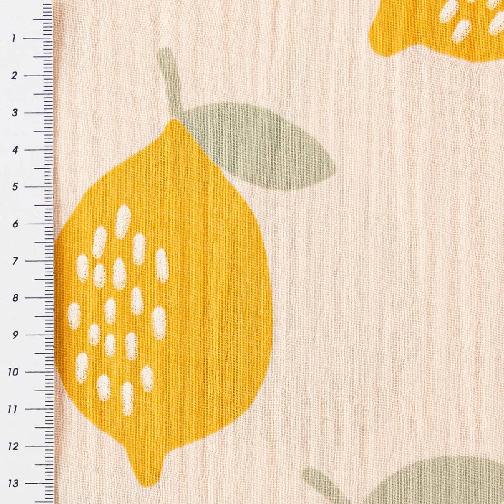 Schöner Leben Musselin Stoff LEMONS Zitronen groß beige gelb 1,35m Breite 50% Rabatt für begrenzte Zeit