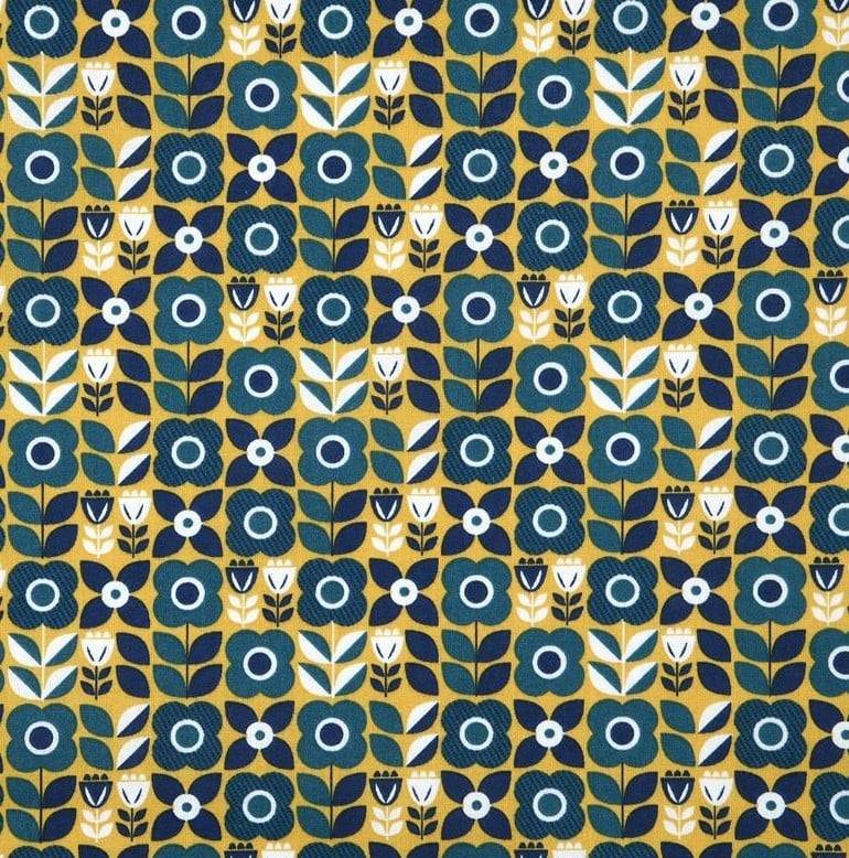 Schöner Leben Baumwollstoff Retro Blumen gelb blau 1,40m Breite