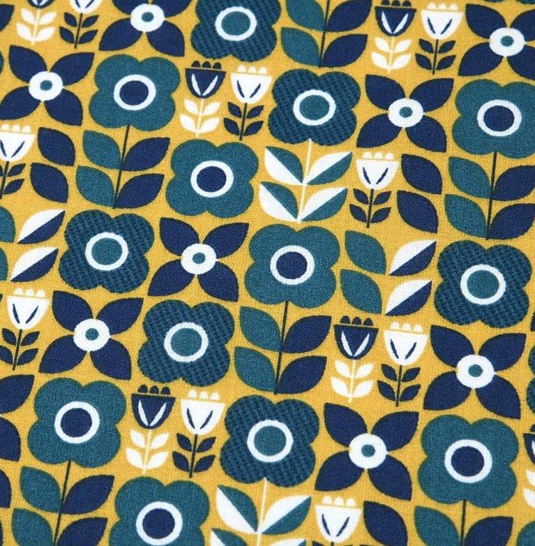 Schöner Leben Baumwollstoff Retro Blumen gelb blau 1,40m Breite 2025