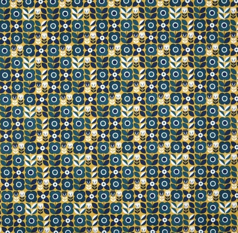 Schöner Leben Baumwollstoff Retro Blumen gelb blau 1,40m Breite 2025
