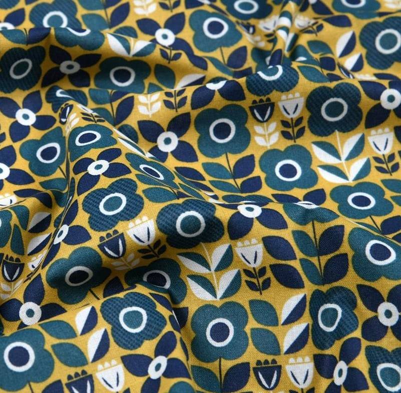 Schöner Leben Baumwollstoff Retro Blumen gelb blau 1,40m Breite 2025