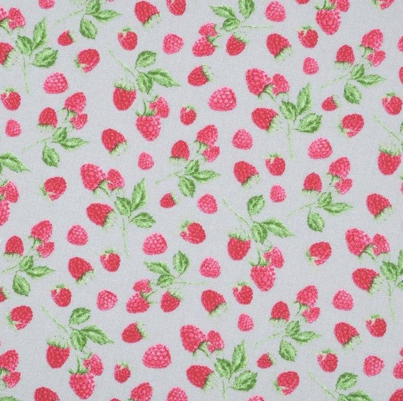 Schöner Leben Baumwollstoff Himbeeren hellgrau rosa 1,40m Breite