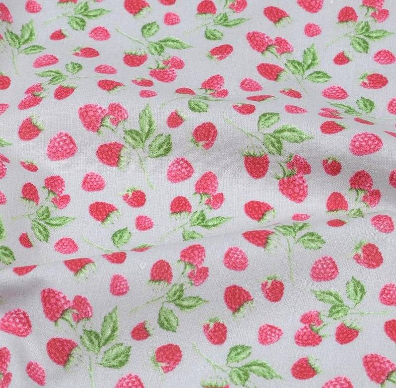 Schöner Leben Baumwollstoff Himbeeren hellgrau rosa 1,40m Breite Hotsell