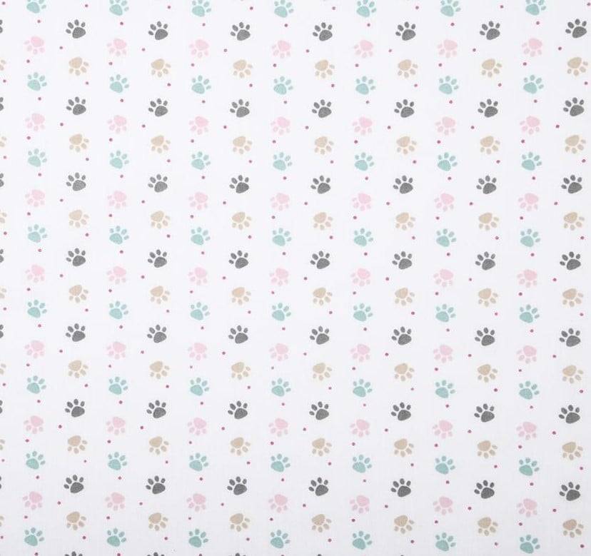 Schöner Leben Baumwollstoff Pfotenabdrücke weiß rosa türkis beige 1,40m Breite