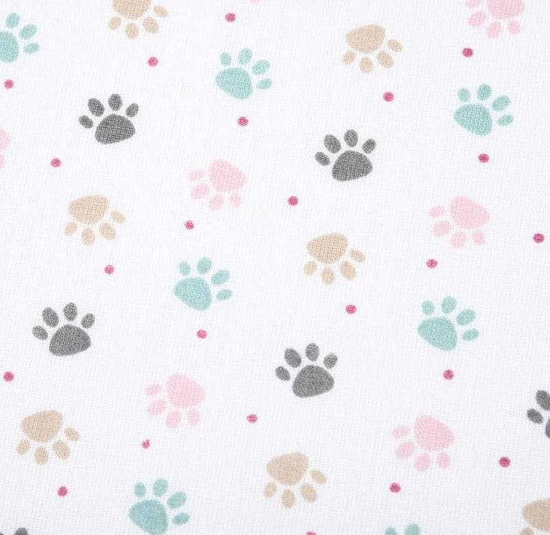 Schöner Leben Baumwollstoff Pfotenabdrücke weiß rosa türkis beige 1,40m Breite Kostenloser Versand