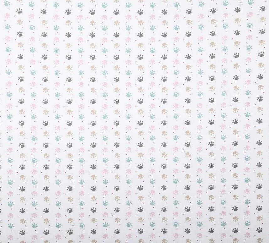 Schöner Leben Baumwollstoff Pfotenabdrücke weiß rosa türkis beige 1,40m Breite Kostenloser Versand