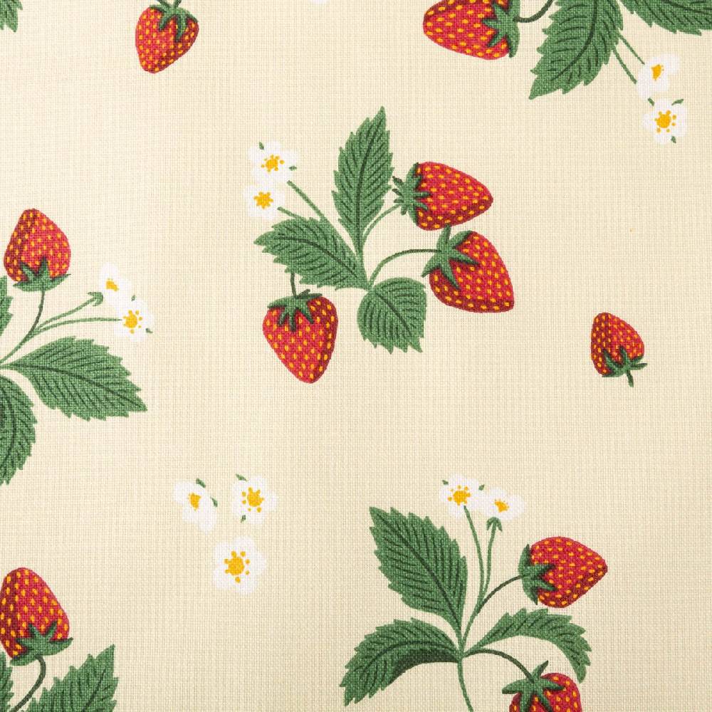 Schöner Leben Dekostoff Halbpanama Strawberry Happy Fruit Erdbeeren vanille rot 1,4m Breite
