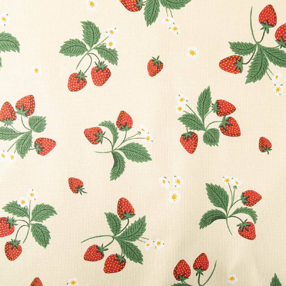 Schöner Leben Dekostoff Halbpanama Strawberry Happy Fruit Erdbeeren vanille rot 1,4m Breite Sonderangebot