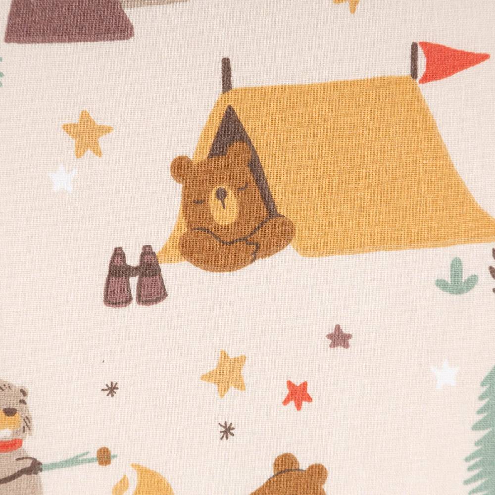 Schöner Leben Baumwollstoff Webware GLAMPING Camping Bär Biber Berge beige braun 1,47m Breite Rabatt