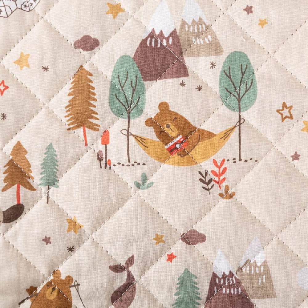 Schöner Leben Steppstoff Baumwolle GLAMPING Camping Tiere Bär Biber beidseitig beige braun 1,44m Breite Versandkostenfrei