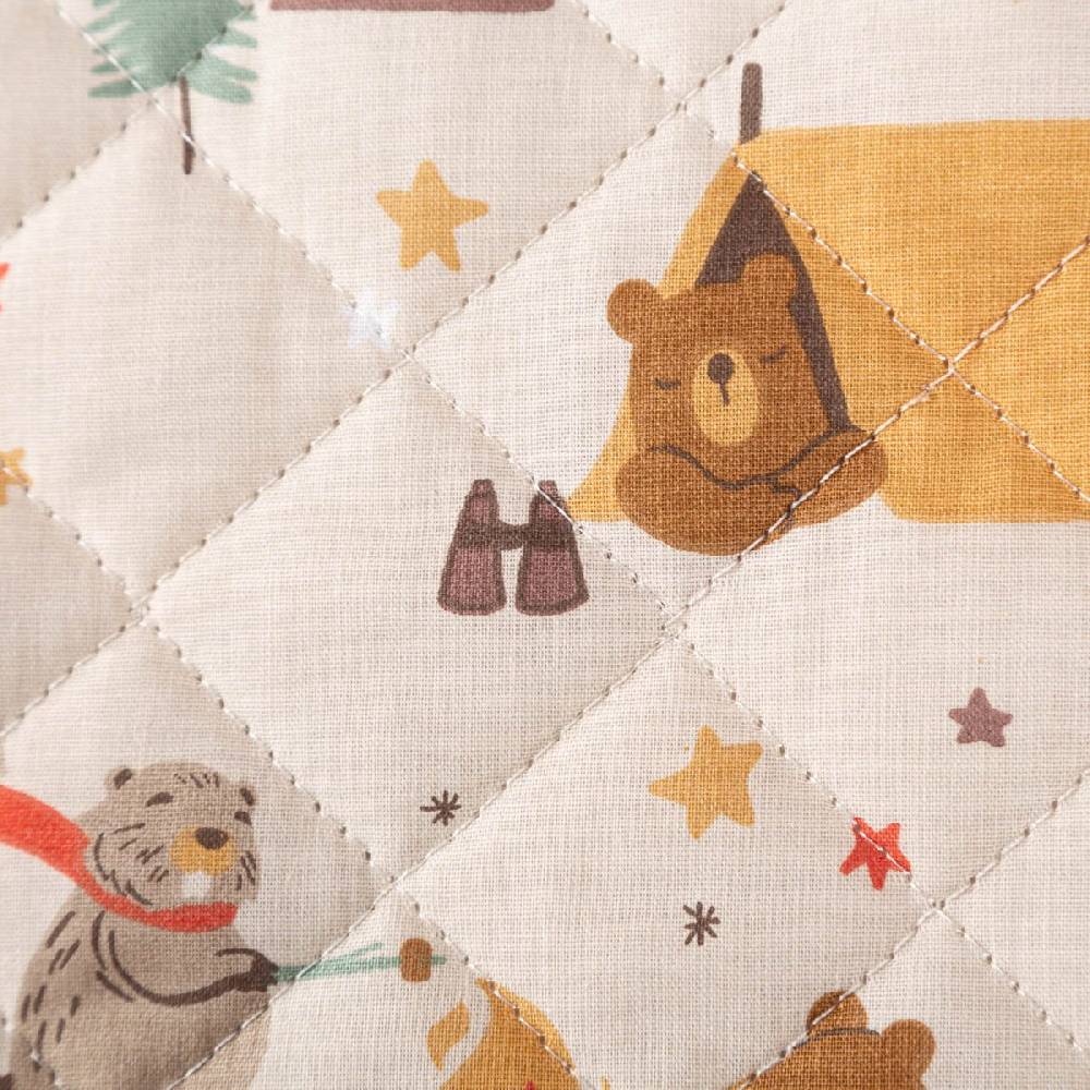 Schöner Leben Steppstoff Baumwolle GLAMPING Camping Tiere Bär Biber beidseitig beige braun 1,44m Breite Versandkostenfrei