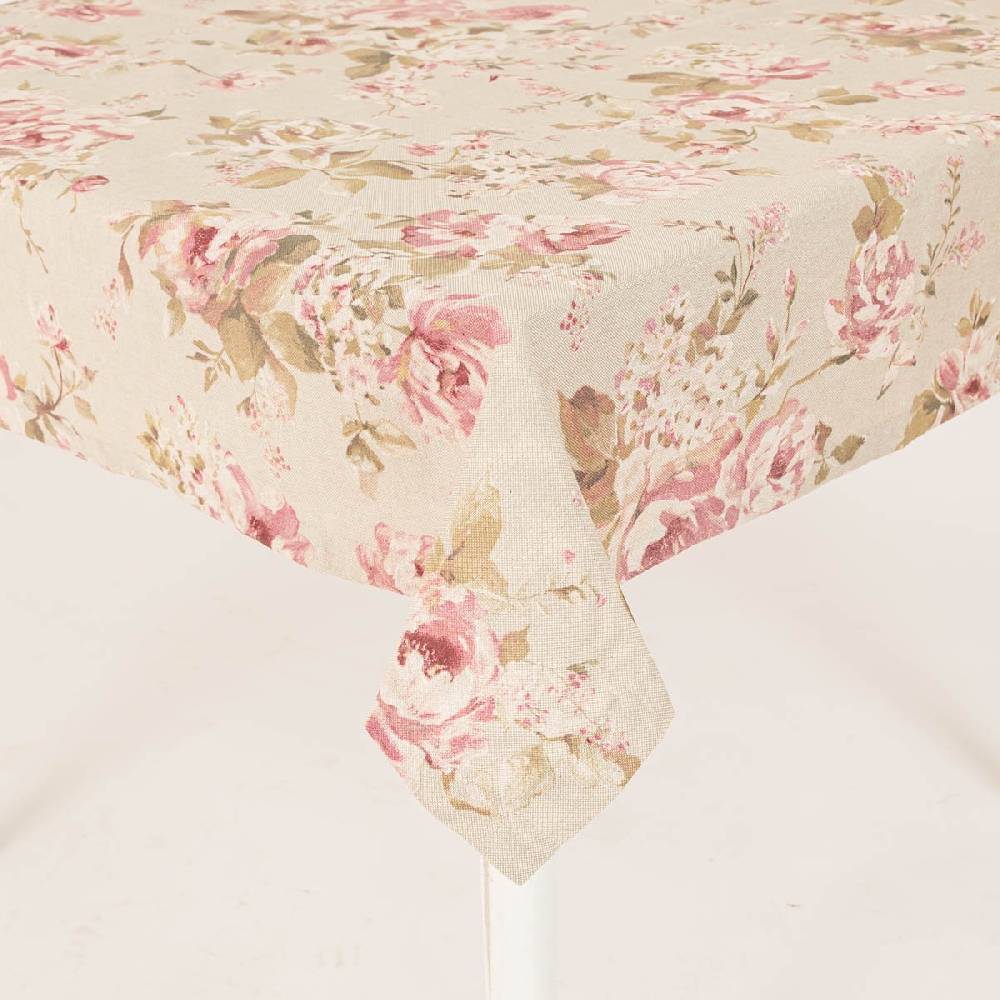 Schöner Leben Tischdecke Classic Painted Rose Rosen Leinenlook natur rosa in versch. Größen von SCHÖNER LEBEN