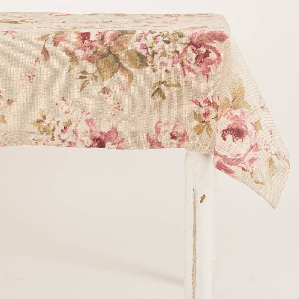 Schöner Leben Tischdecke Classic Painted Rose Rosen Leinenlook natur rosa in versch. Größen von SCHÖNER LEBEN Begrenztes Angebot