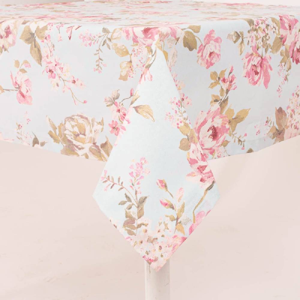 Schöner Leben Tischdecke Classic Painted Rose Rosen hellblau rosa in versch. Größen von SCHÖNER LEBEN
