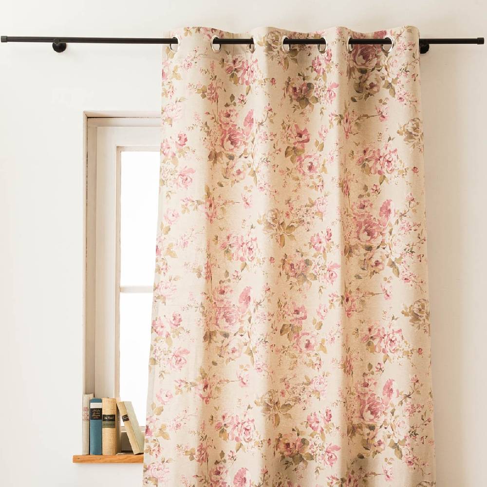 Schöner Leben Vorhang mit Ösen Classic Painted Rose Rosen Leinenlook natur rosa in 245cm oder Wunschlänge von SCHÖNER LEBEN