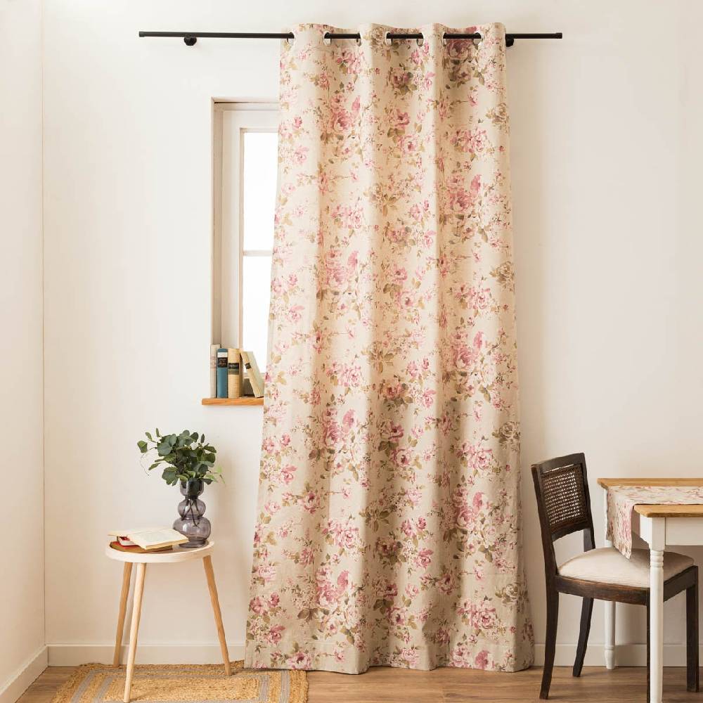 Schöner Leben Vorhang mit Ösen Classic Painted Rose Rosen Leinenlook natur rosa in 245cm oder Wunschlänge von SCHÖNER LEBEN Preisnachlass