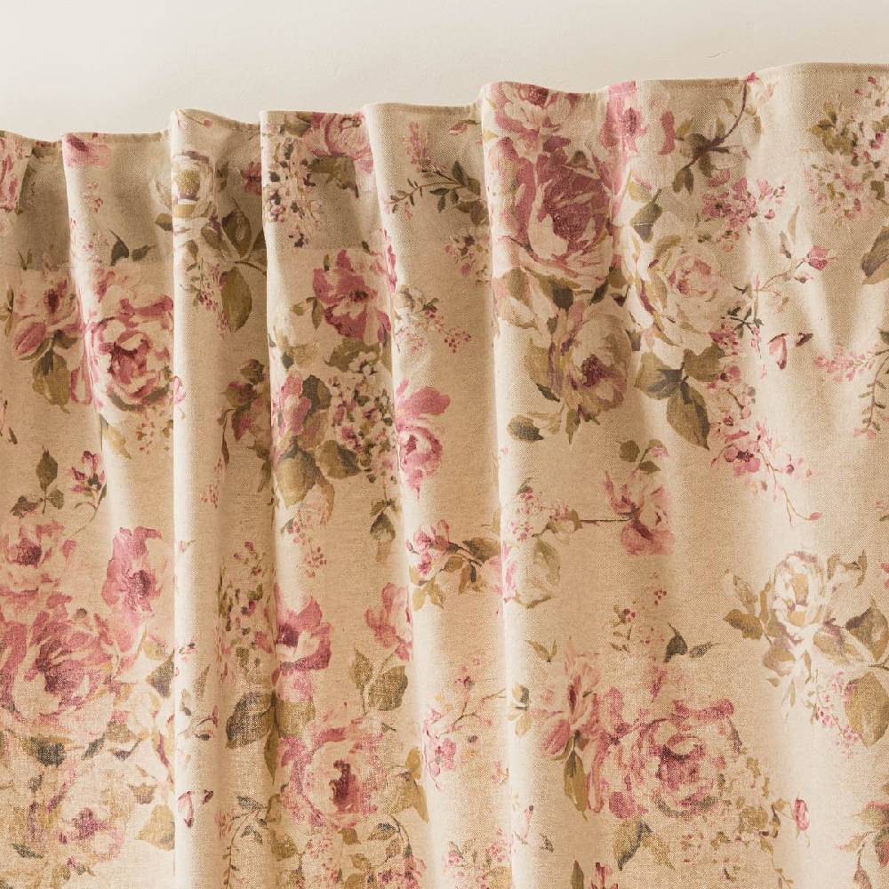Schöner Leben Vorhang mit Smok-Schlaufenband Classic Painted Rose Rosen Leinenlook natur rosa in 245cm oder Wunschlänge von SCHÖNER LEBEN Saisonschlussverkauf