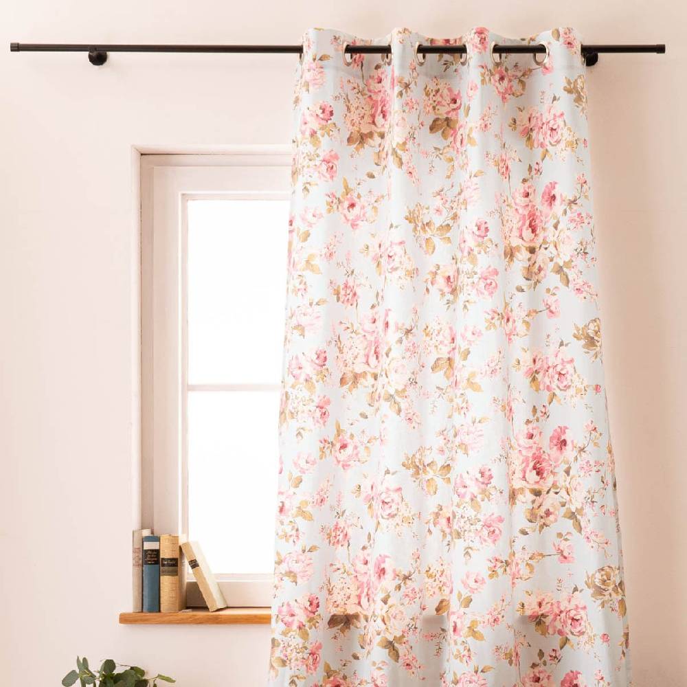 Schöner Leben Vorhang mit Ösen Classic Painted Rose Rosen hellblau rosa in 245cm oder Wunschlänge von SCHÖNER LEBEN