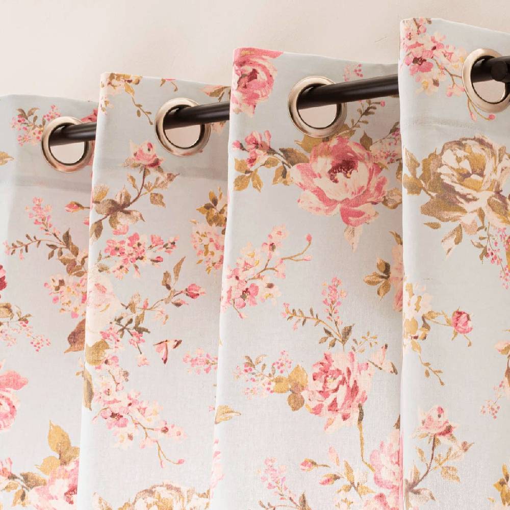 Schöner Leben Vorhang mit Ösen Classic Painted Rose Rosen hellblau rosa in 245cm oder Wunschlänge von SCHÖNER LEBEN Black Friday