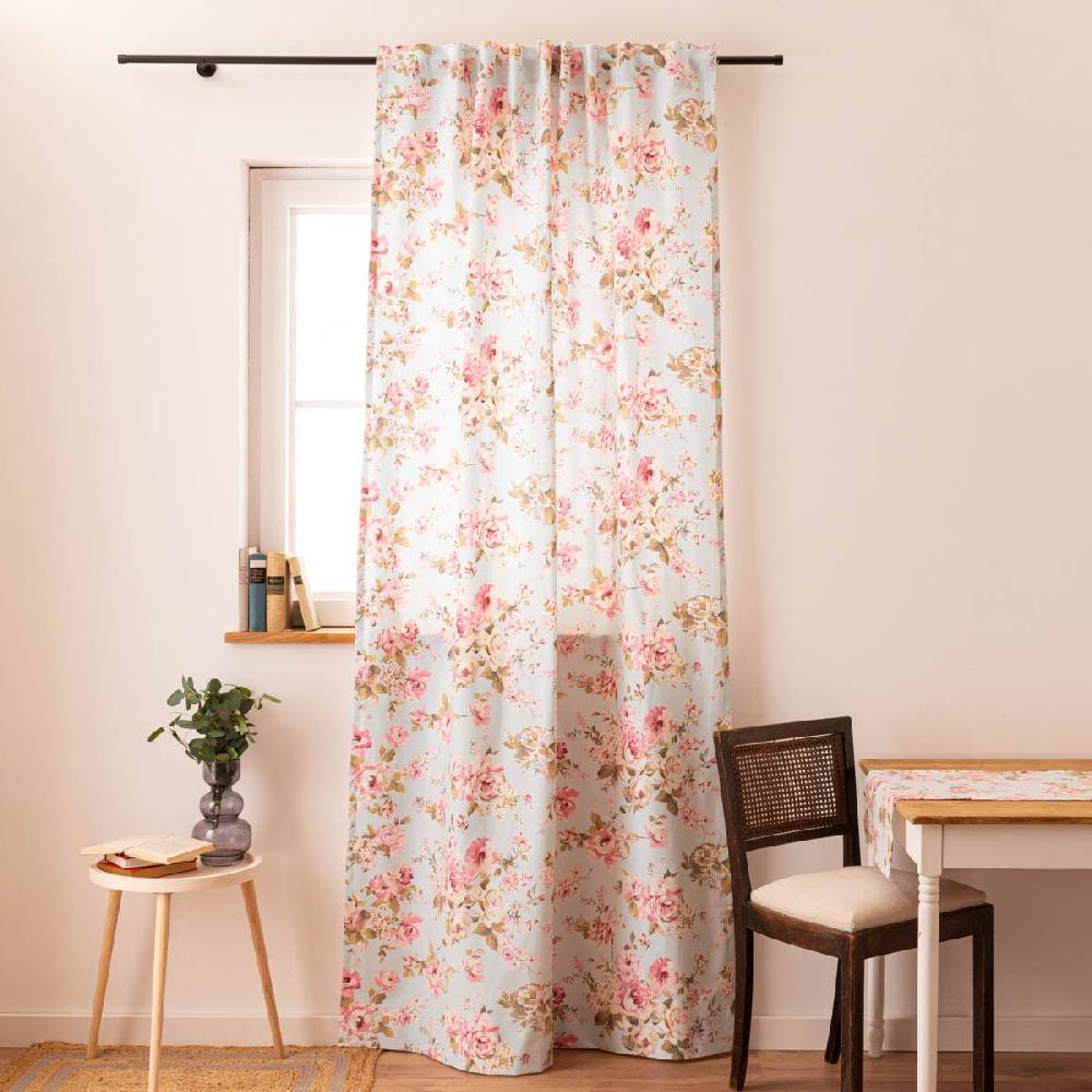 Schöner Leben Vorhang mit Smok-Schlaufenband Classic Painted Rose Rosen hellblau rosa in 245cm oder Wunschlänge von SCHÖNER LEBEN Cyber Monday