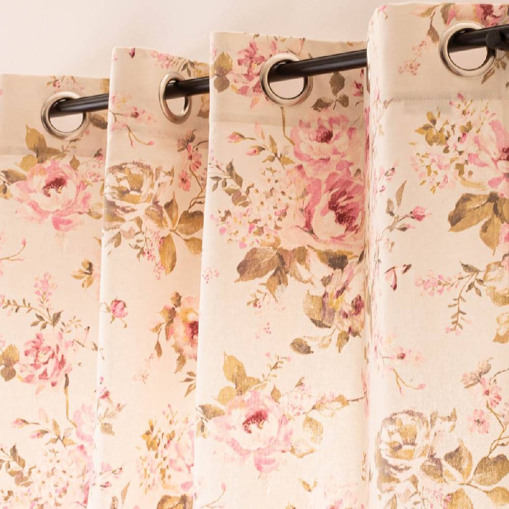 Schöner Leben Vorhang mit Ösen Classic Painted Rose Rosen ecru rosa in 245cm oder Wunschlänge von SCHÖNER LEBEN Weihnachtsangebot