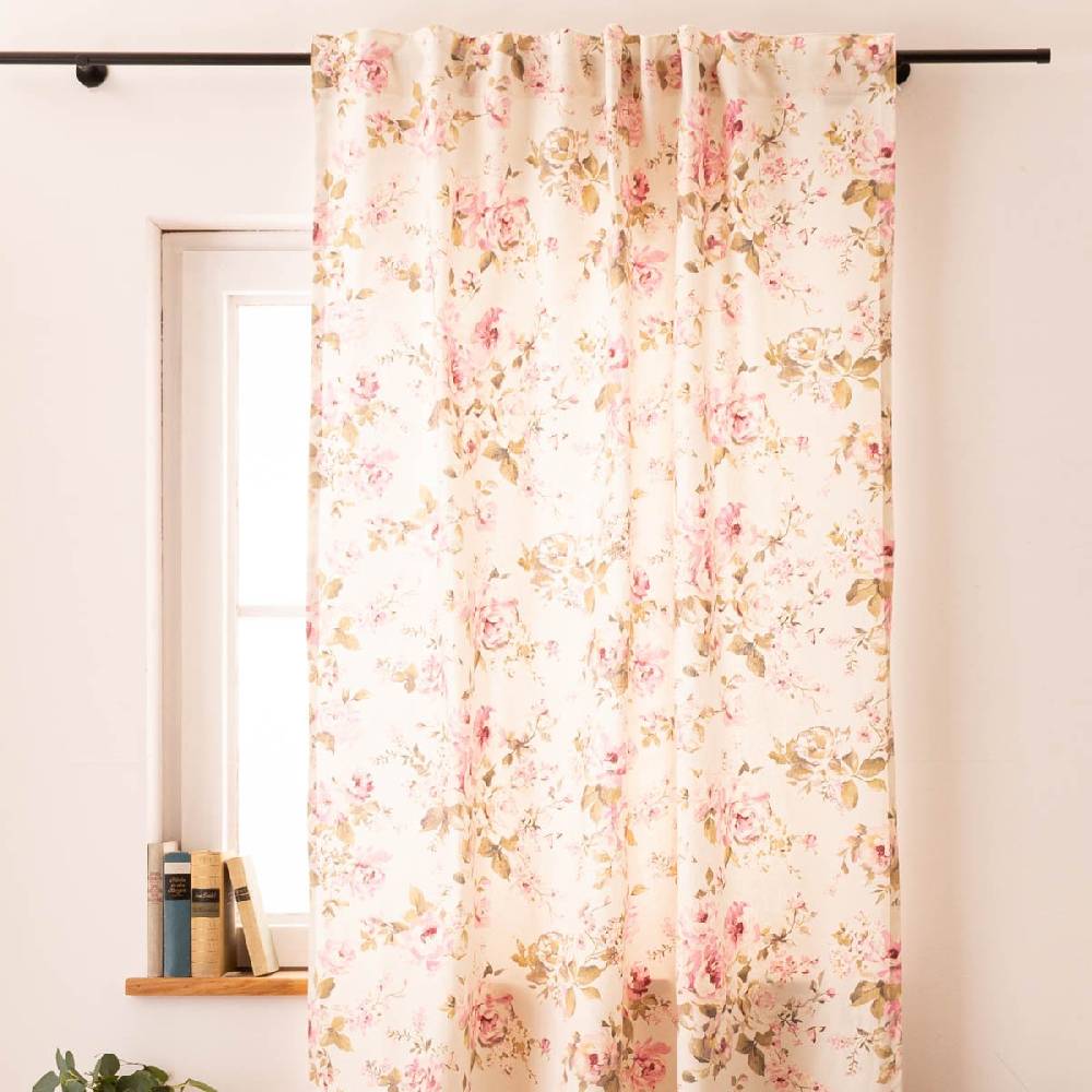 Schöner Leben Vorhang mit Smok-Schlaufenband Classic Painted Rose Rosen ecru rosa in 245cm oder Wunschlänge von SCHÖNER LEBEN