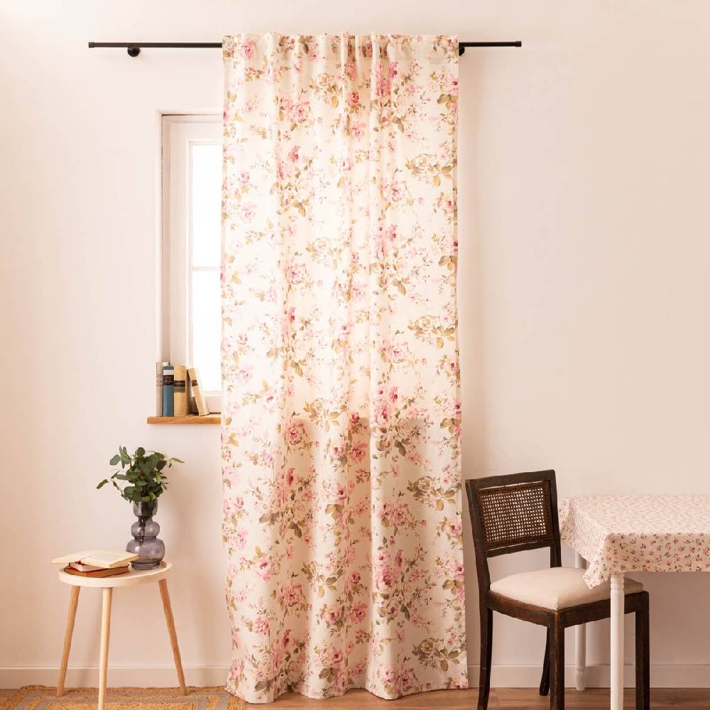 Schöner Leben Vorhang mit Smok-Schlaufenband Classic Painted Rose Rosen ecru rosa in 245cm oder Wunschlänge von SCHÖNER LEBEN Osterangebot