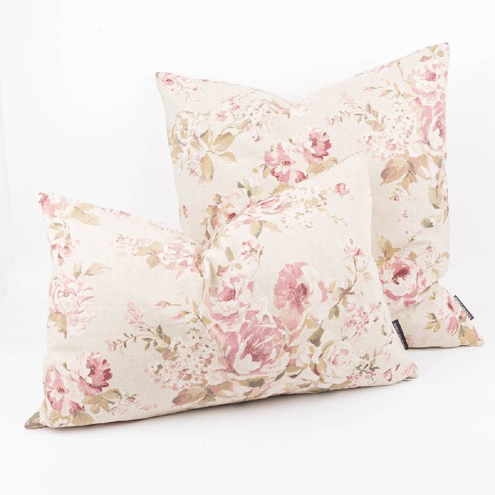 Schöner Leben Kissenhülle Classic Painted Rose Rosen Leinenlook natur rosa in versch. Größen oder Wunschmaß von SCHÖNER LEBEN