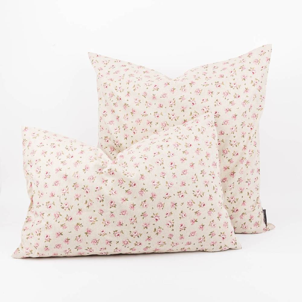 Schöner Leben Kissenhülle Classic Little Rose Rosenblüten Leinenlook natur rosa in versch. Größen oder Wunschmaß von SCHÖNER LEBEN