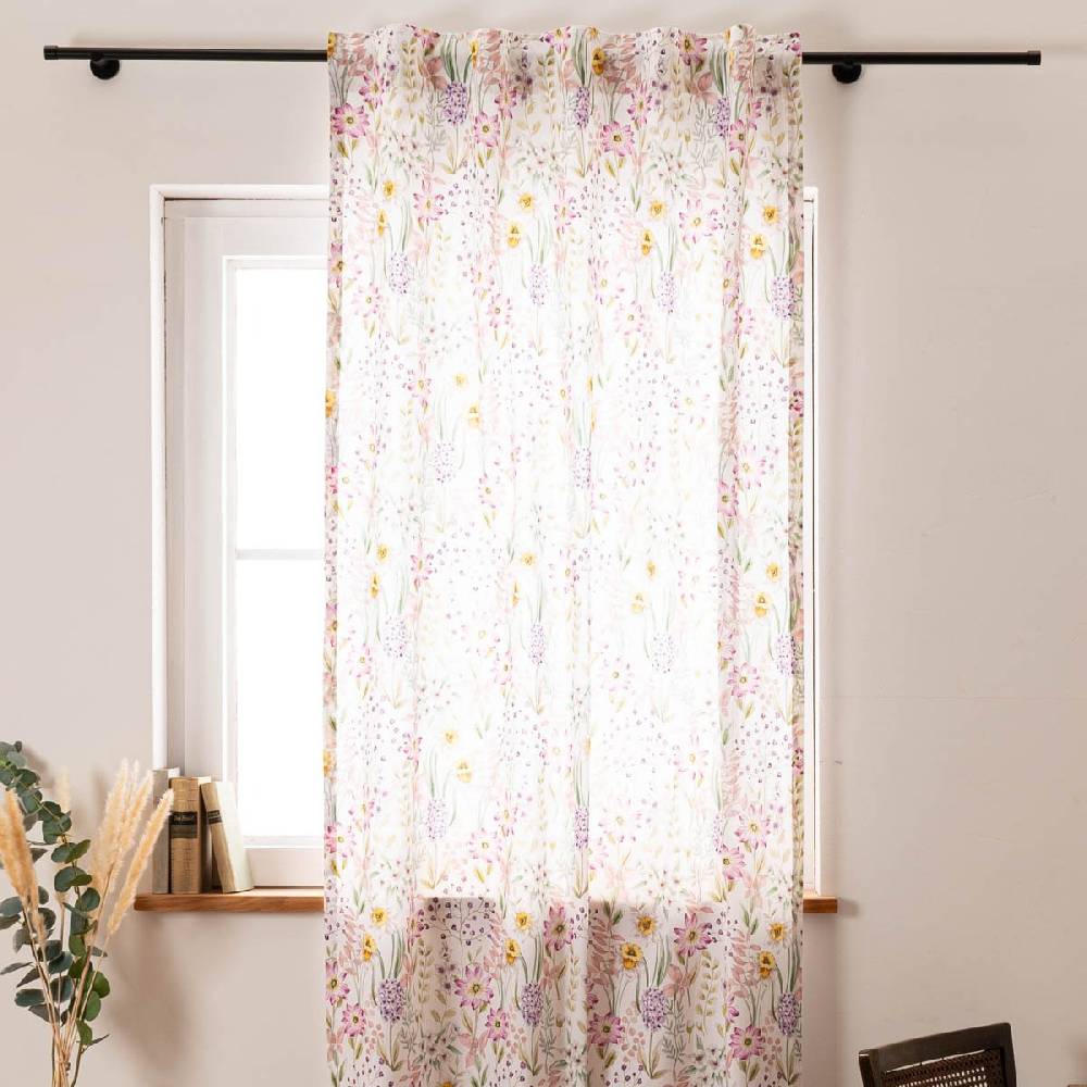 Schöner Leben Vorhang Daffodil Spring Flower aus Baumwolle weiß bunt in 245cm oder Wunschlänge von SCHÖNER LEBEN Zeitlich begrenztes Angebot
