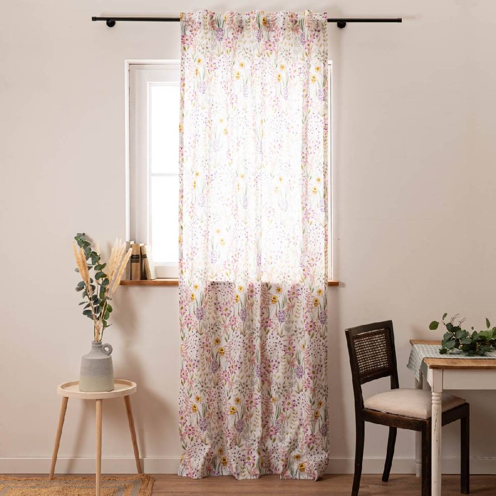Schöner Leben Vorhang Daffodil Spring Flower aus Baumwolle weiß bunt in 245cm oder Wunschlänge von SCHÖNER LEBEN Zeitlich begrenztes Angebot