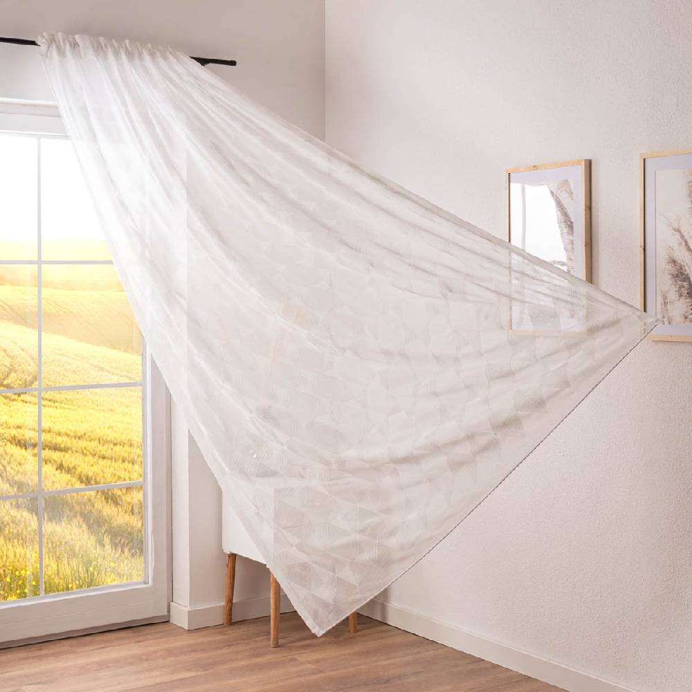 Schöner Leben Gardine Karma Stickerei Rauten Leinenoptik weiß mit Smok-Schlaufenband in div. Breiten mit 245cm Höhe oder Wunschmaß von SCHÖNER LEBEN Saisonale Angebote