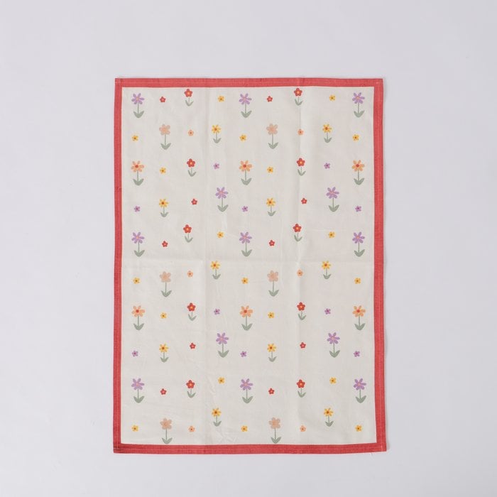 Schöner Leben Geschirrtuch 2er Set mit Blumen aus Baumwolle weiß rot bunt 50x70cm Blitzverkäufe