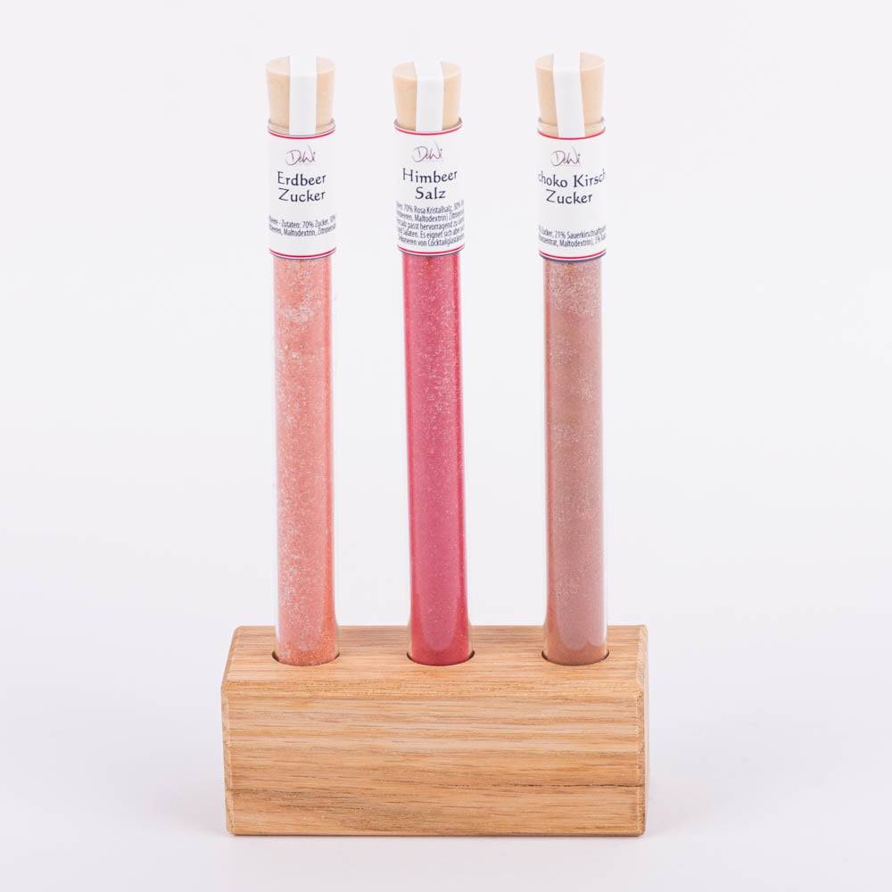 Schöner Leben 3er Gewürzständer für Reagenzgläser Eiche massiv 10x4x4cm von DeWi Fabrikpreis