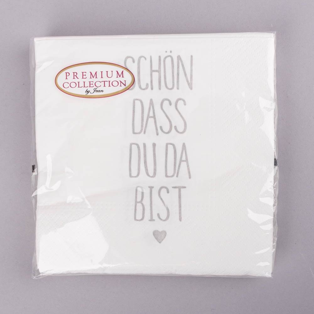 Schöner Leben Servietten Schön dass du da bist weiß grau 33x33cm 3lagig 20 Stück
