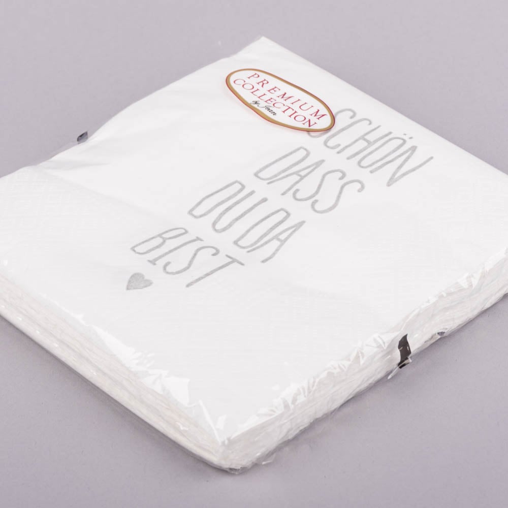 Schöner Leben Servietten Schön dass du da bist weiß grau 33x33cm 3lagig 20 Stück Flash Sale