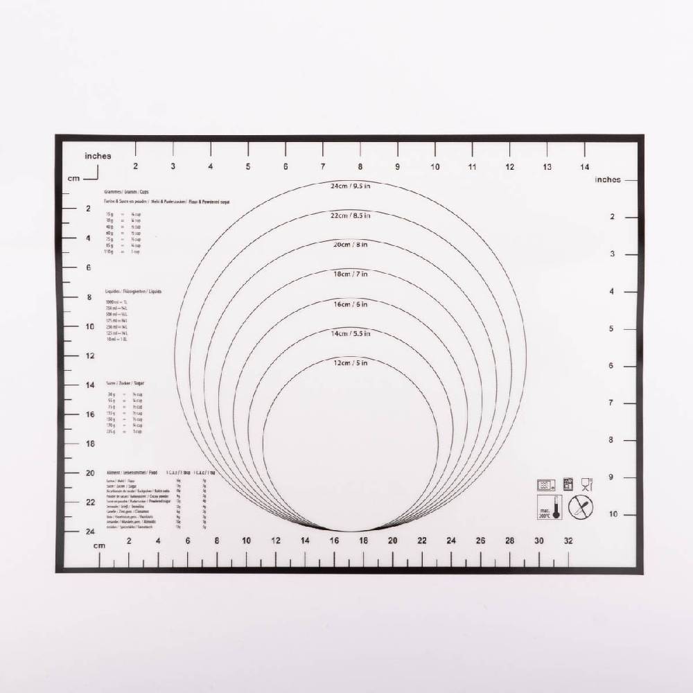 Schöner Leben Silikon Backmatte Smart Pastry mit Skala und Umrechnungstabellen weiß schwarz 30x40cm von Zenker