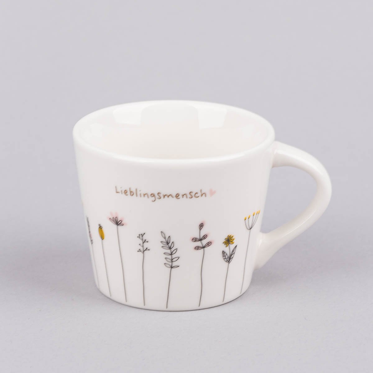 Schöner Leben Espresso Tasse aus Porzellan Lieblingsmensch Blumen weiß schwarz bunt gold 50ml von der Schreibkram Manufaktur