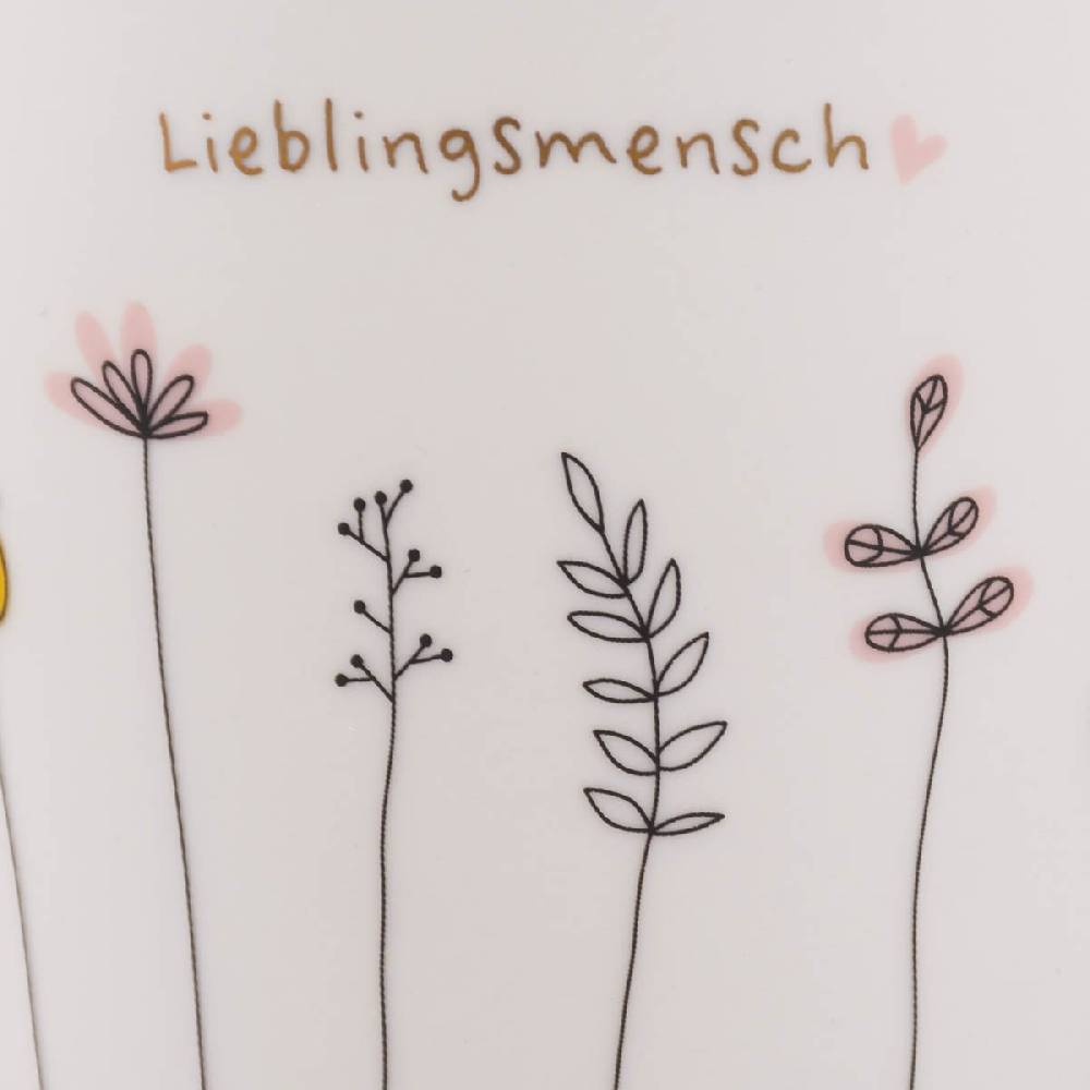 Schöner Leben Tasse Goldtasse aus Porzellan Lieblingsmensch Blumen weiß schwarz bunt gold 420ml von Schreibkram Manufaktur Saisonale Angebote